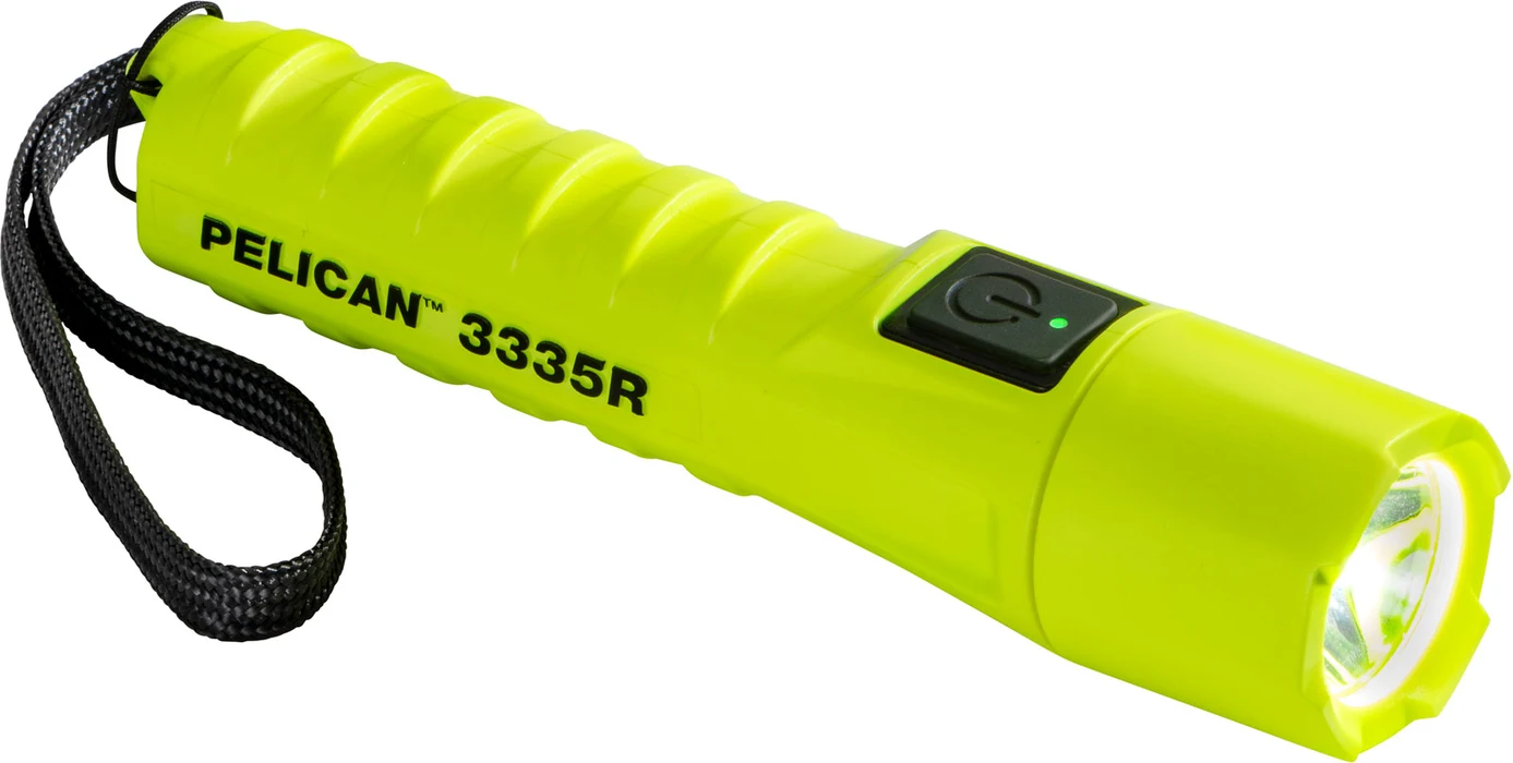 Pelican 3335R rechargeable intrinsically safe LED torch in high visibility yellow