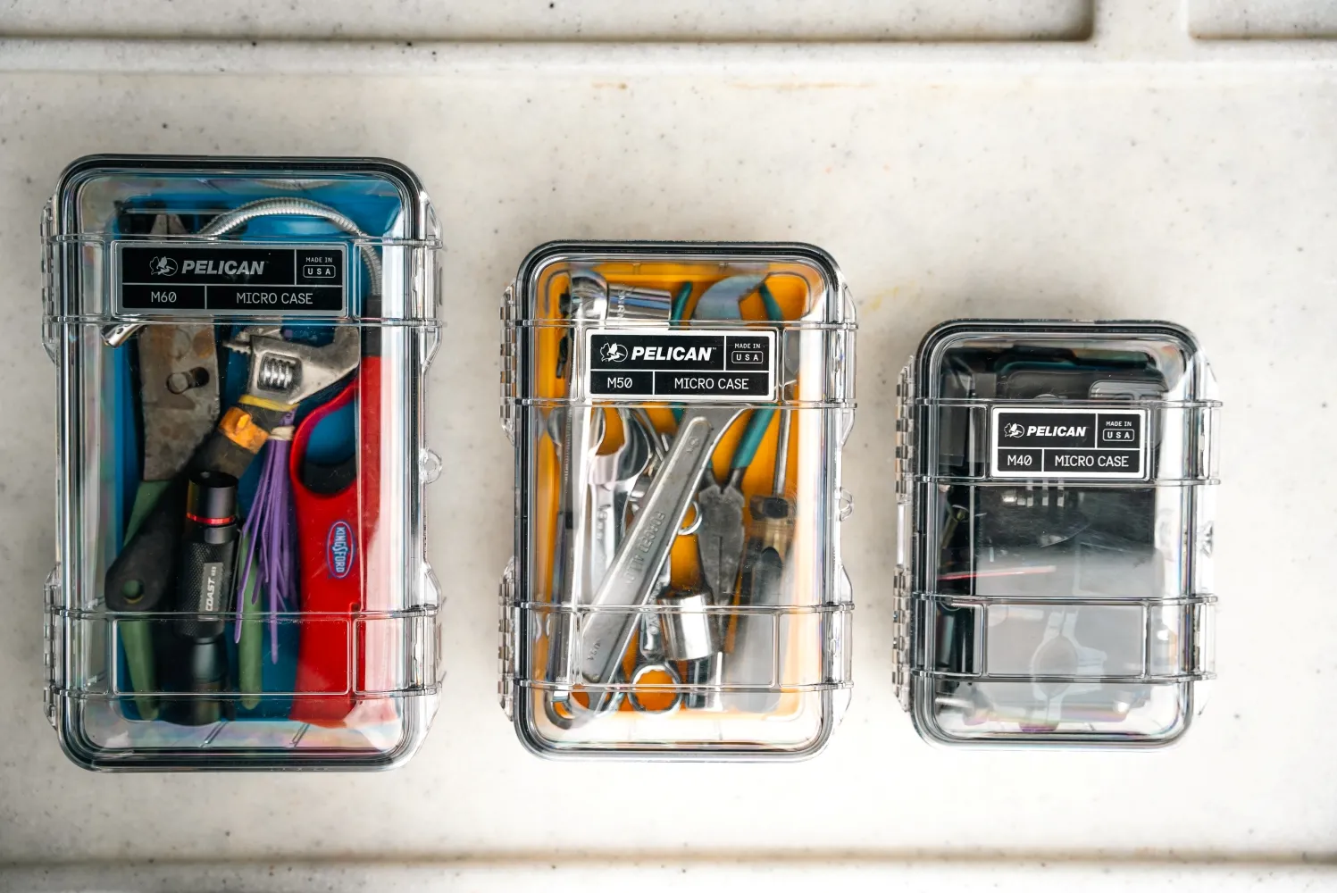 Pelican M40, M50 and M60 Micro cases holding small tools
